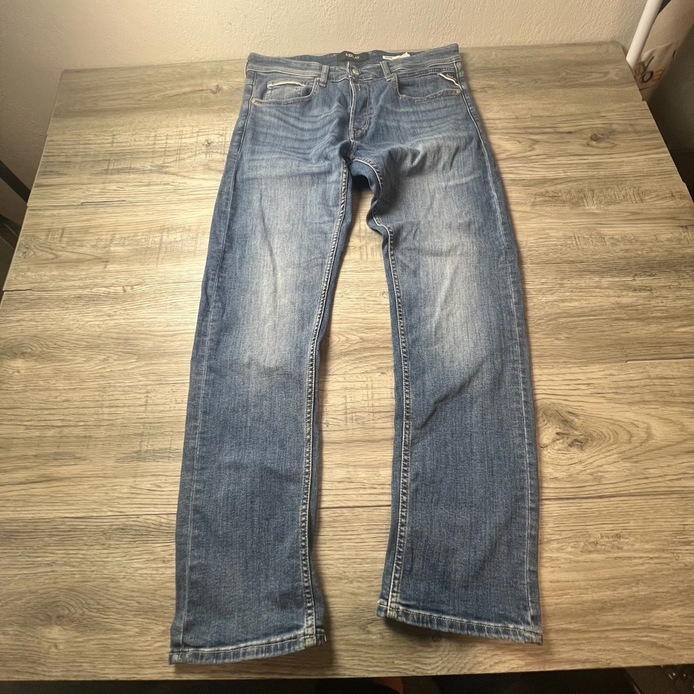 Grover Straight Fit Jeans Mens 32 Blue med Wash Denim Italian Designer selvedge